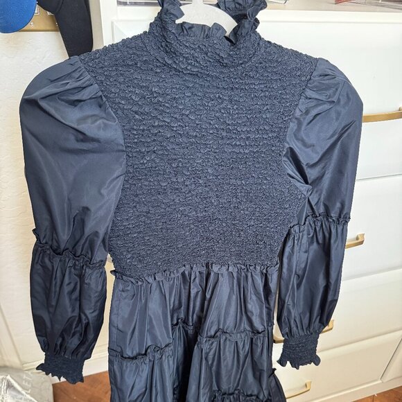 Cinq à Sept Navy Smocked Ruffle Mini Dress - Size 00 - Picture 1 of 4